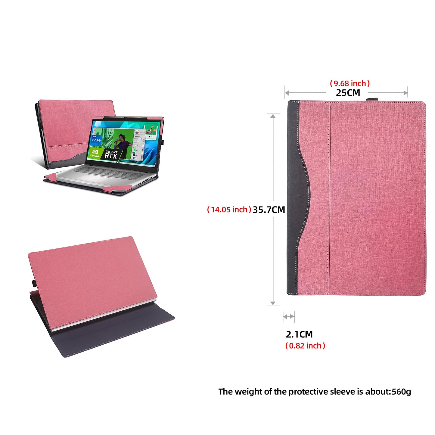 VEVOOD Laptop Cover for Dell inspiron 16" 7635 7640 Vostro 5620 5625 5630 7610 7620 7630 7640 2-in-1 Case All Inclusive Drop Case 16inch PU Leather Inside Pocket Cover (Pink)
