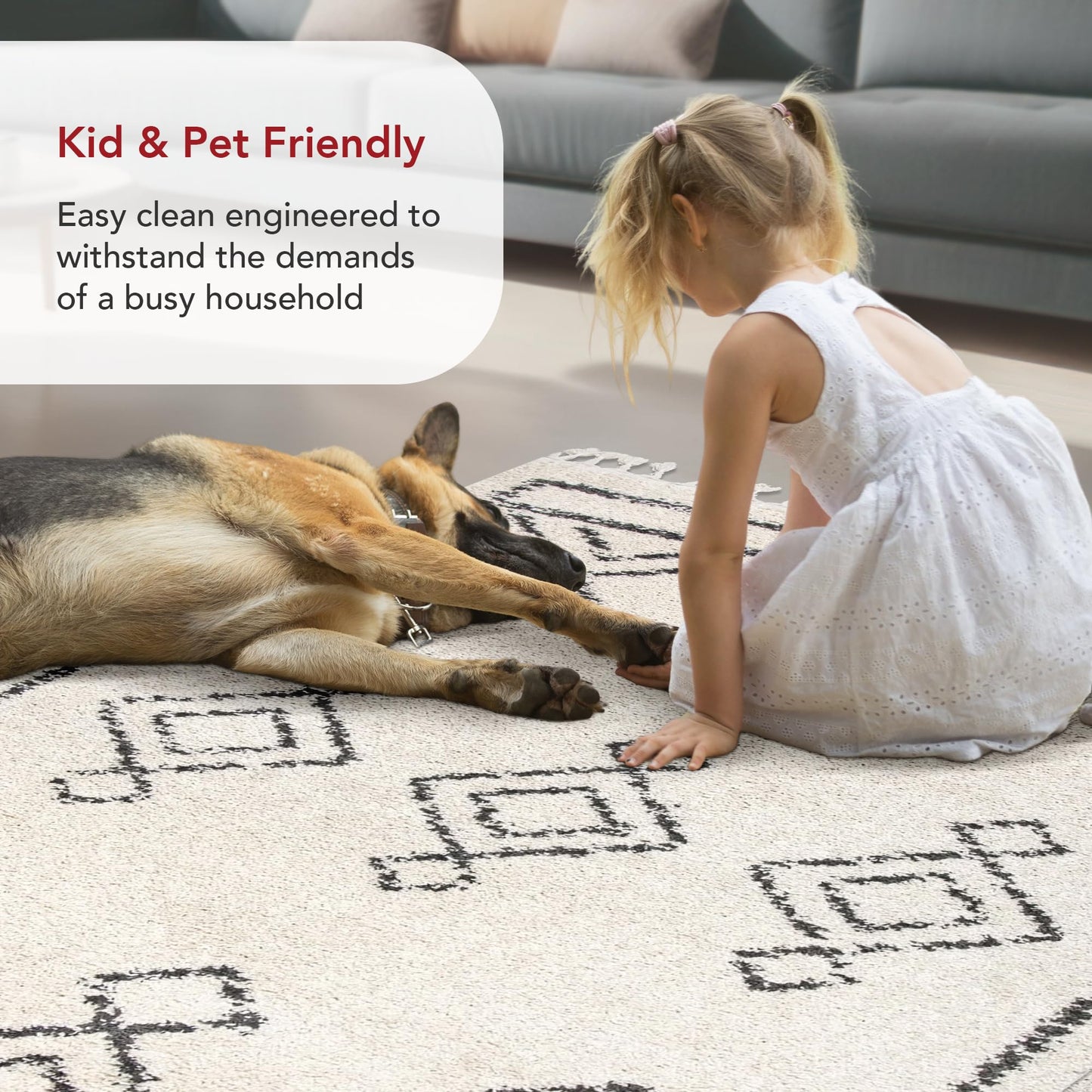 Nuloom Mackie Off-White/Charcoal, 6'7" x 9', Moroccan, Shag, Tassel, Soft and Cozy, High Traffic, Stain Resistant, Easy Clean, Durable Area Rug for Bedroom, Living Room, Dining, Den, Foyer, Entryway