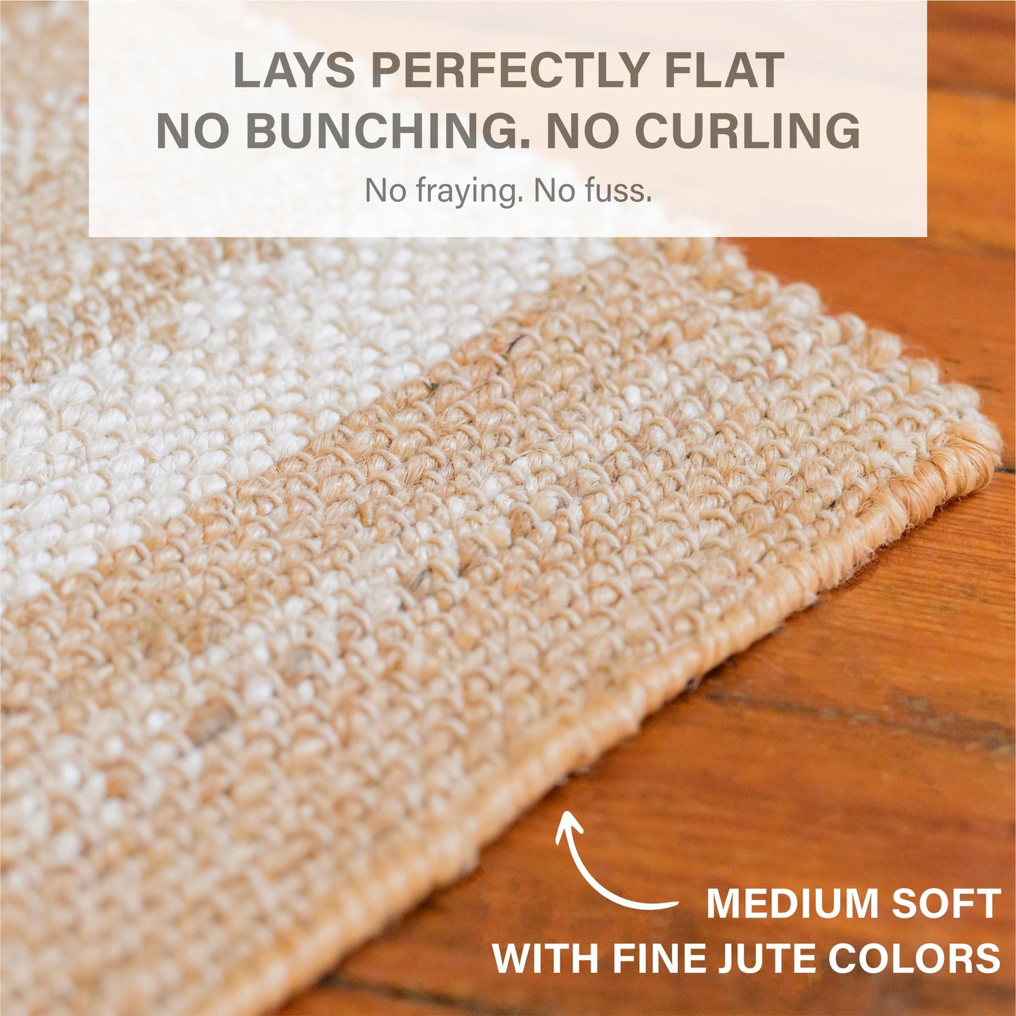 Homespice Reva Handwoven Jute Rug 4x6' - Dense & Thick Premium Handmade Natural Fibre Rugs for Bedroom and Office, Lays Flat, Won't Fray or Shed, Natural Brown with White Stripes