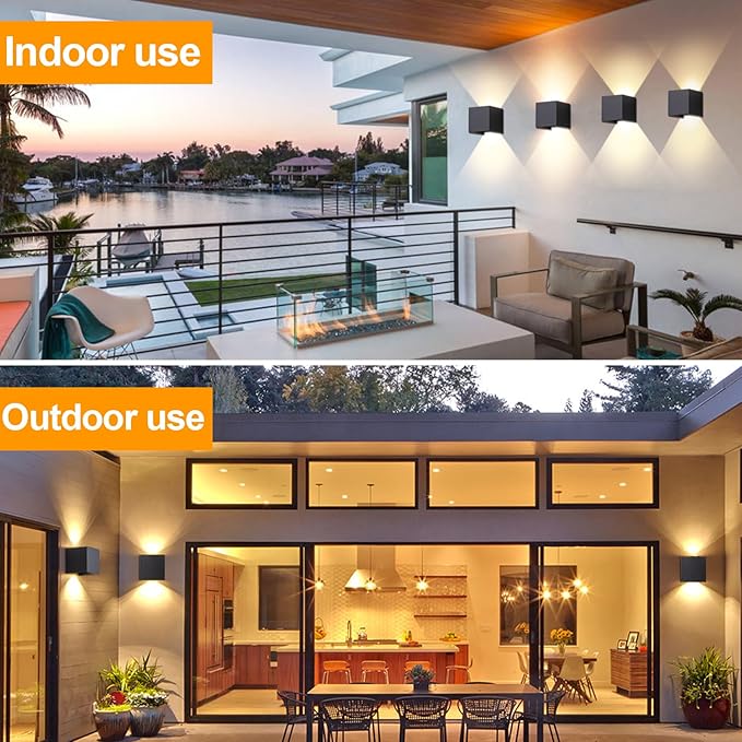 4 Pack Outdoor Wall Sconces Exterior/Interior LED Wall Lights, 4.72"Square Modern Wall Sconce Fixture Set, Up and Down Lights IP65 Outdoor Waterproof Lights, 20W Warm Light 3000K Indoor Sconce.