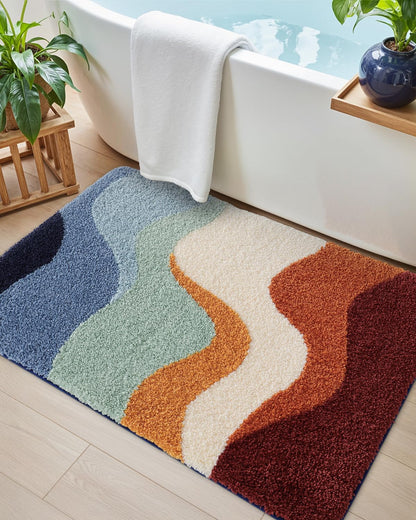 DEXI Bathroom Rug Washable, 24x36 Non Slip Bath Mat Absorbent, Soft Plush Microfiber Bathmat Quick Dry for Shower Floor, Colorful