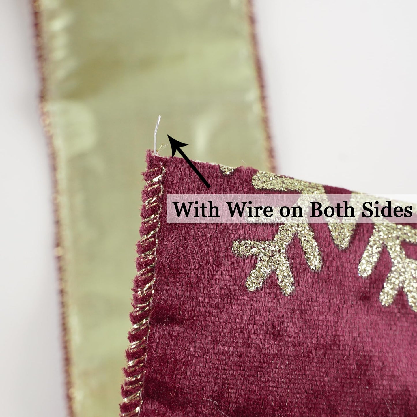 AIMUDI Burgundy and Gold Christmas Velvet Ribbon Wired 2.5 Inch Glitter Snowflake Wired Ribbon for Wreaths, Christmas Tree, Gift Wrapping, Garland, Holiday Crafts, Topper Bows, 10 Yards
