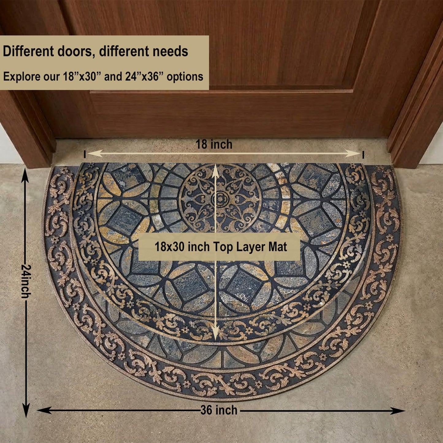 CHICHIC Entrance Door Mat Large 18 x 30 Inch Entry Way Doormat Front Door Rugs Outdoors Heavy Duty Welcome Mat Non Slip Rubber Back Low Profile for Garage, Patio, High Traffic Area, Grey