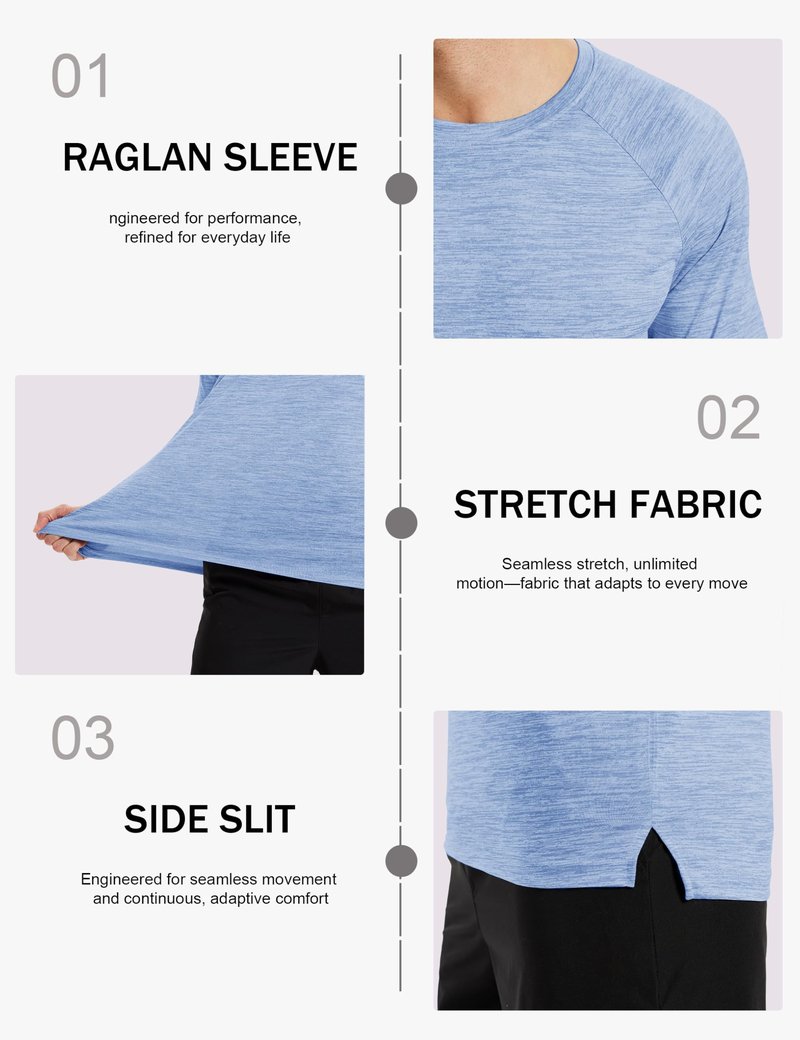 MAGCOMSEN Shirts for Men Quick Dry Lightweight T-Shirt Athletic Gym Workout Shirts Summer Crew Neck Short Sleeve Tee LtBlue XL