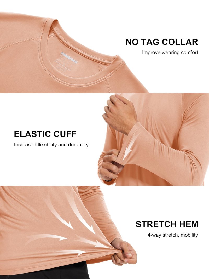 Rashguard Shirts for Men Long Sleeve Sun Protection Shirts Athletic T-Shirt Cycling Outdoor Fishing Hiking Shirts Apricot