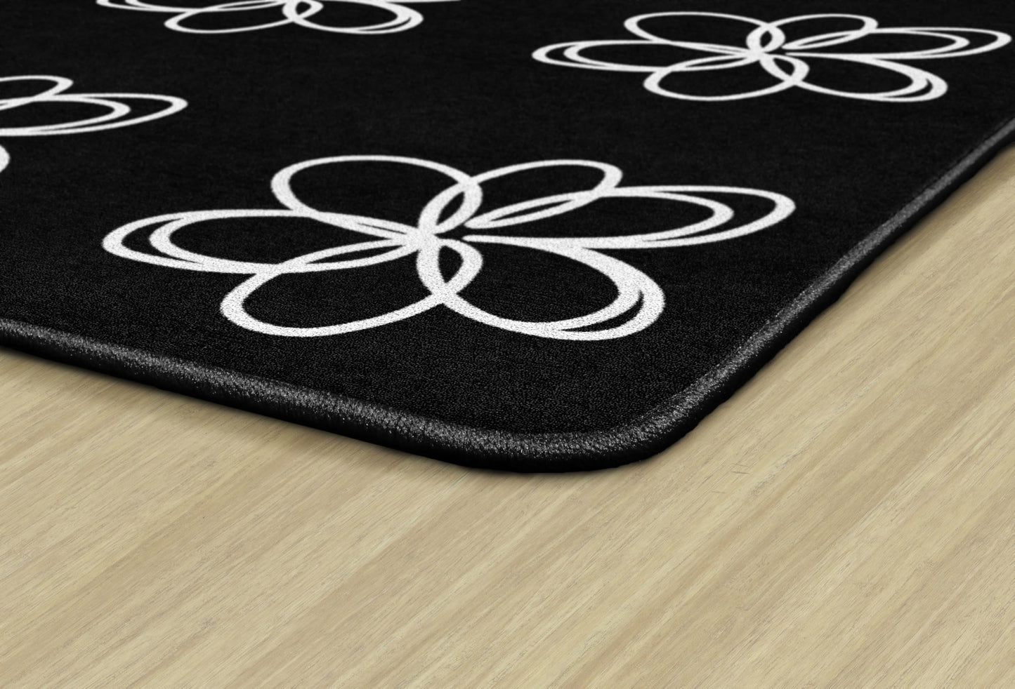 Flagship Carpets Flower Sampler Classroom Rug for Preschool, Kindergarten, 24 Flowers Seating Rug for Circle Time Learning, Educational Area Rug for Daycare Kids, Durable - Black & White - 7'6" x 12'