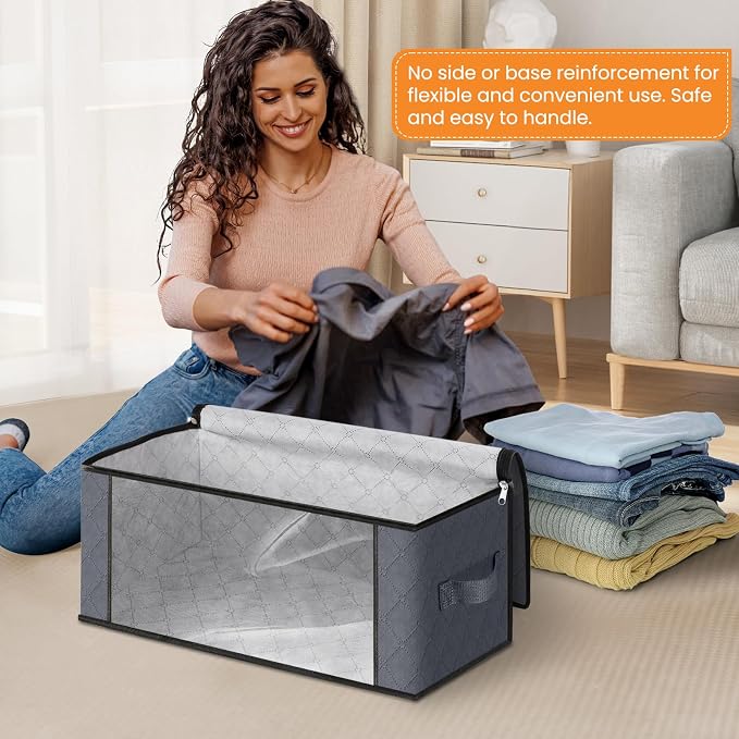 Fab totes 35L Closet Organizers and Storage, Foldable Under Bed Storage Containers, Storage bags for Organizing Bedroom, Closet, Clothing,Organization with Handle (6 Pack,Grey)
