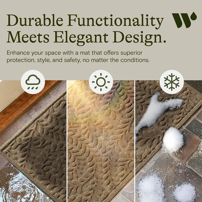 WaterHog Boxwood Front Door Mat Indoor Outdoor Entrance, Absorbent All-Weather Doormat with Non-Slip Rubber Backing, Dirt & Moisture Trapper, Low Profile & Easy Clean, Made in USA, 23"x36" Camel