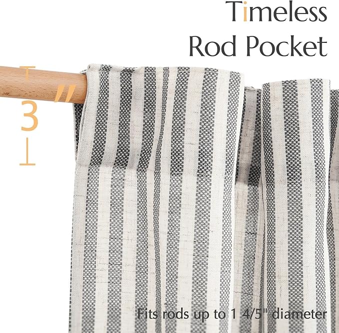 jinchan Striped Linen Kitchen Curtains 36 Inches Tier Curtains Farmhouse Modern Cafe Style Small Window Treatments Airy Light Filtering Rod Pocket for Living Room Bathroom 2 Panels Charcoal Grey