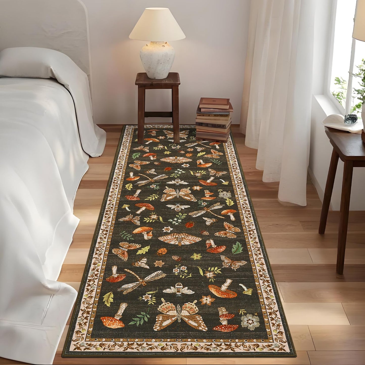 ROYHOME Mushroom Insect Washable Rug 2x6 Runners for Hallways, Boho Kitchen Runner Rugs Non Slip Bath Runner, Modern Bedroom, Soft Long Entryway Bathroom Laundry Dorm, Brown