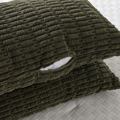Fancy Homi Olive Green Long Body Lumbar Decorative Throw Pillow Covers 14x36 Inch for Bed Couch Bedroom, Soft Corduroy Rectangle Solid Pillow Case 35x91 cm, Rustic Farmhouse Boho Room Decor