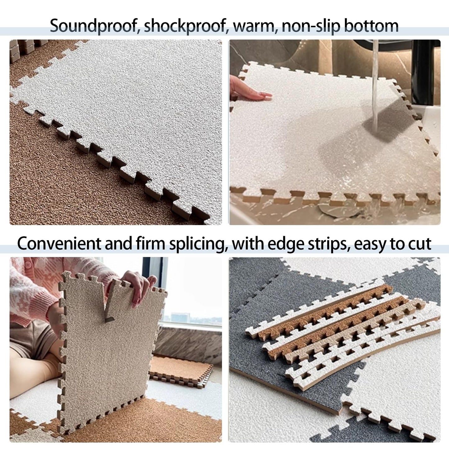 BRCYKRWY Modern EVA Foam Sound Insulation Rug(10Pieces),Interlocking Bedroom Area Rugs, Floor Mat With Edgings,Non-slip EVA Foam Jigsaw Floor Tiles,Easy To Disassemble,Seamless Splicing,Can Be Cropped