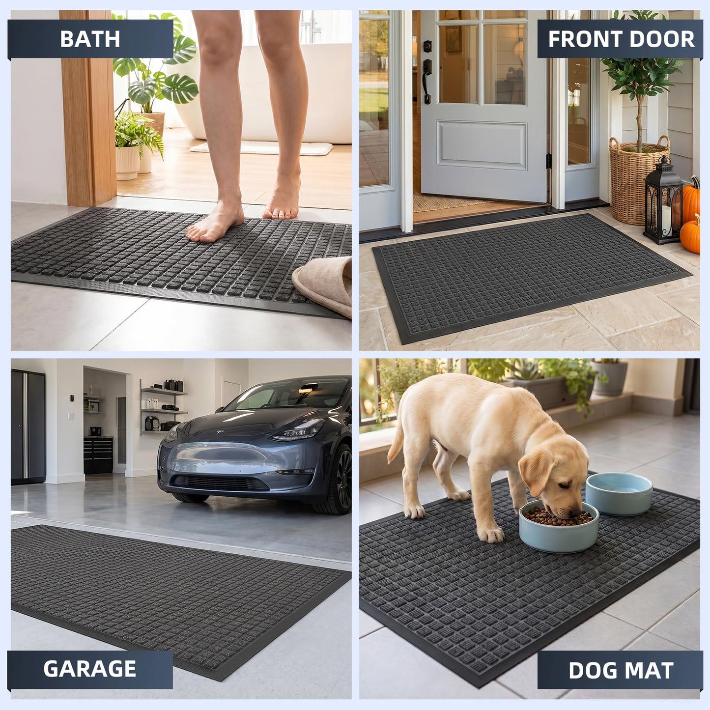WELDUN Front Door Mat Outside Entrance, Heavy Duty Waterproof Doormat for Indoor/Outdoor, Dirt Trapper with Non-Slip Rubber Backing, Low Profile Easy Clean, Stain & Fade Resistant 29.5"x17", Grey