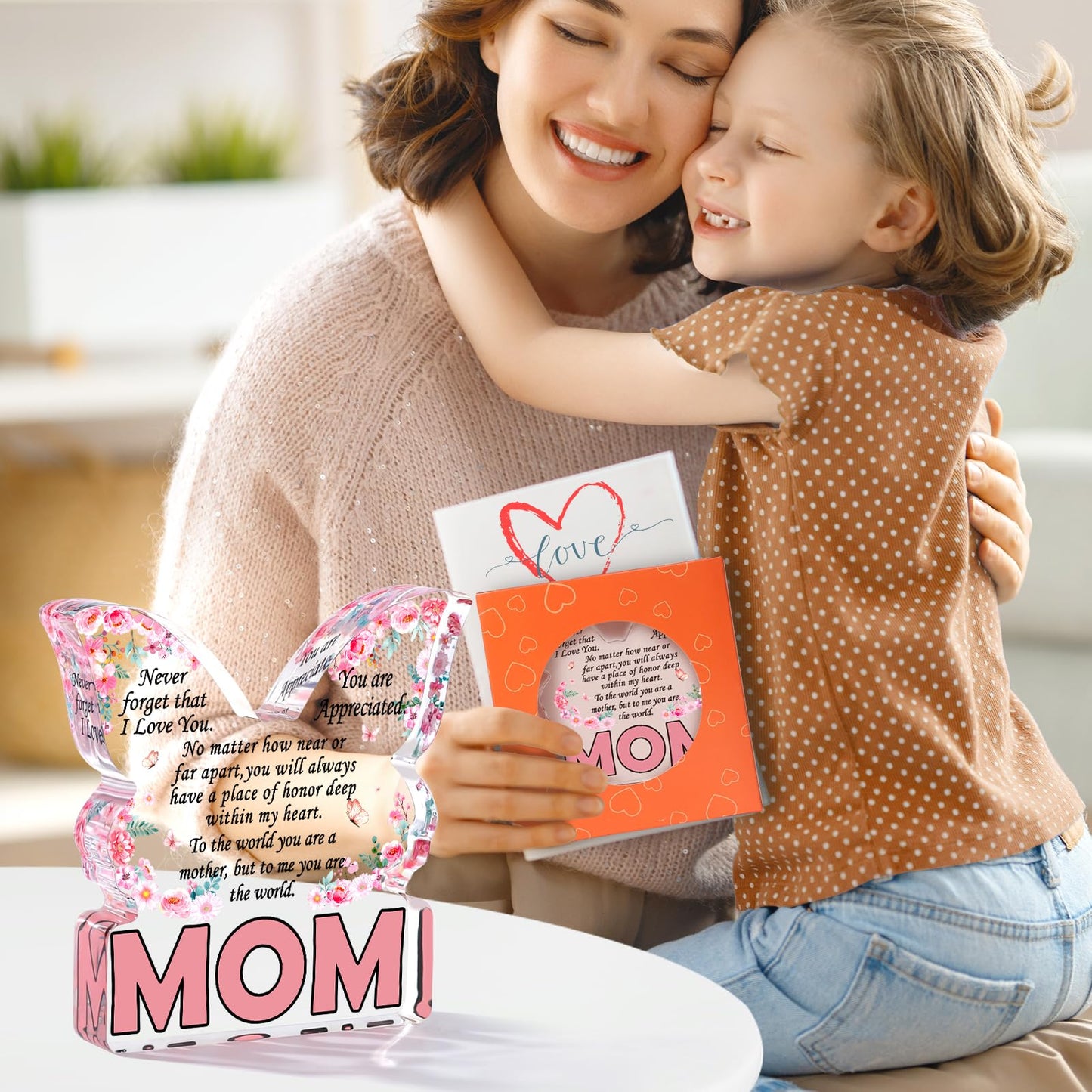 Christmas Gifts for Mom Stocking Stuffers Mother Christmas Gifts from Daughter Son, Mom Birthday Gift Ideas Unique Best Mom Ever Gift New Mama Single Mom Stepmom Butterfly Shaped Acrylic Plaque Sign