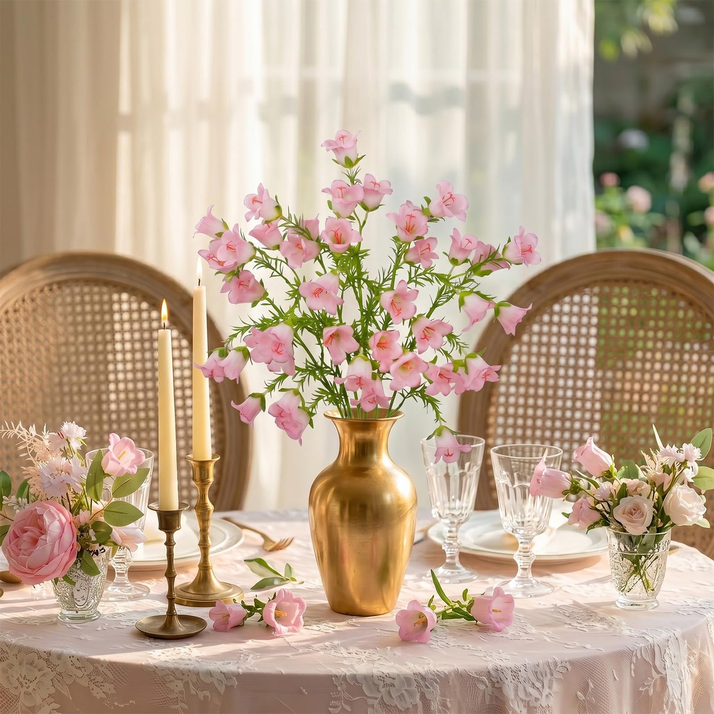 RSSGID 6 Pcs Artificial Flowers Lily of the Valley 26.8 Inch Long Stem Light Pink Faux Bell Flowers Realistic Campanula Spring Summer for Tall Vase Home Decor Wedding Centerpiece Garden Party Balcony