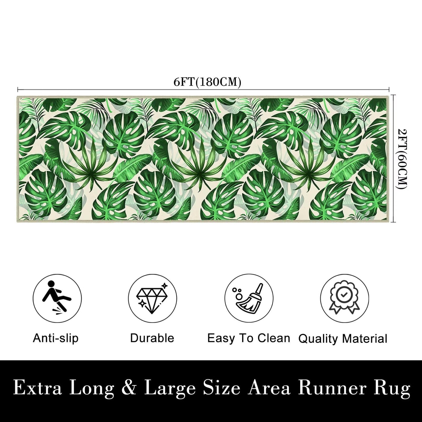 Green Leaf Runner Rug 2x6 for Hallways,Botanical Print Floor Carpet Washable Kitchen Runners Plant Leave Print Hallway Rugs Green Entrance Door Mat Non Slip Floor Area Rugs for Bedroom,Bedside
