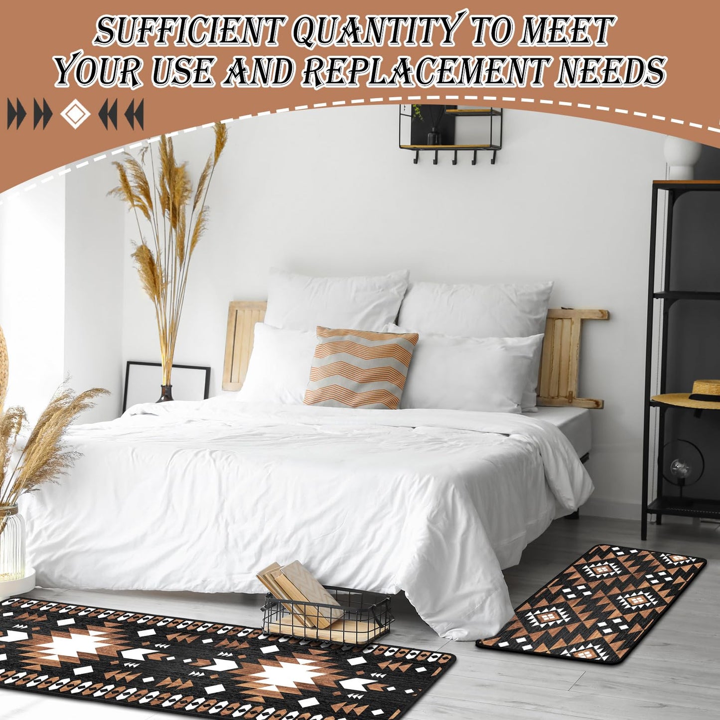 Drydiet 3 Pcs Aztec Western Kitchen Rugs and Mats Set Boho Farmhouse Non Slip Rug Geometric Waterproof Floor Mat Aztec Western Decor for Kitchen Home Entryway Bar Office Bathroom Door Party Decor