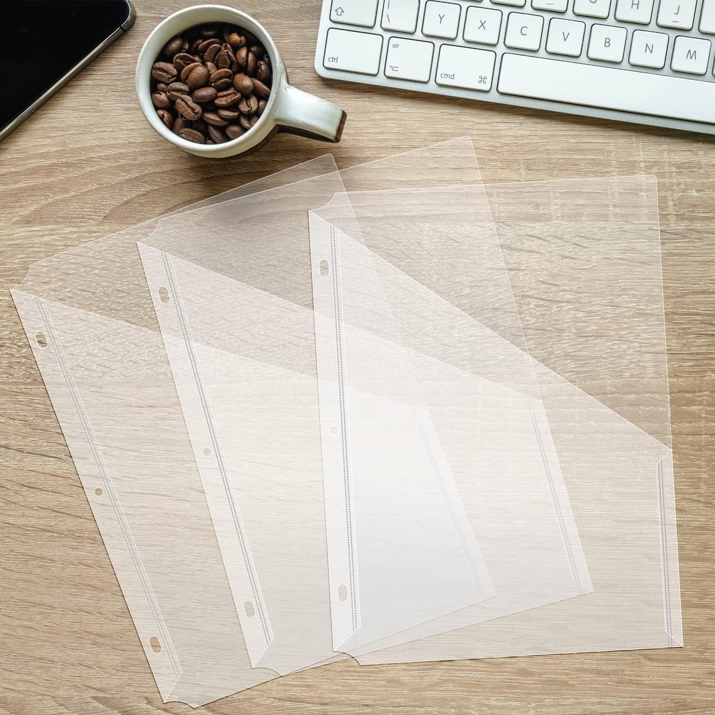OEBSR 30Pack 3 Hole Punch Clear Plastic Document Folders,Organized Up Poly Translucent Slash Slash File Jacket US Letter/ A4 Size 18C(1.8mm),L-Tape Transparent Document Folders Copy Safe Pockets