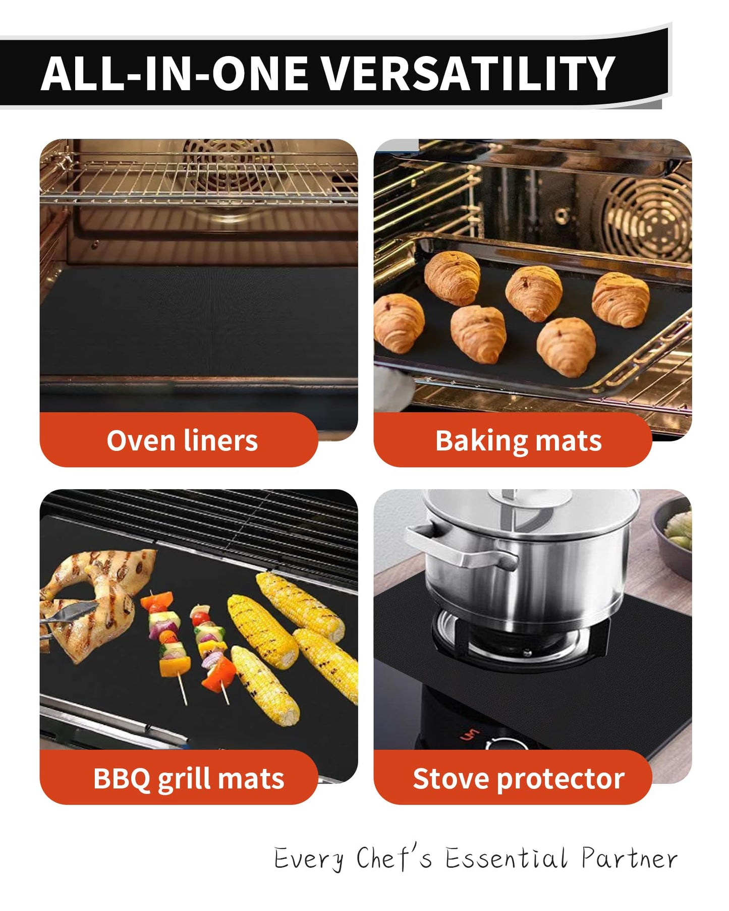 Oven Liners for Bottom of Oven - 2 Pack Large Heavy Duty Oven Mats, 17"x 25" Reusable Matt Liner for Electric, Gas, Toaster Ovens & Grills, BPA & PFOA Free, Kitchen Essentials, Black