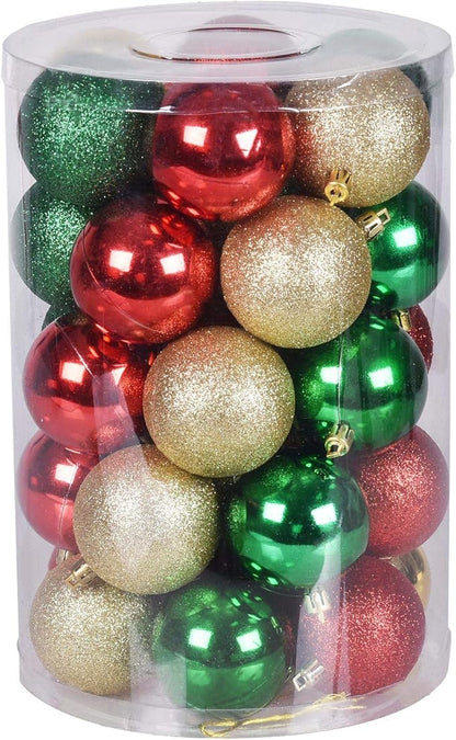 30ct Christmas Ball Ornaments, 2.36" Shatterproof Christmas Tree Decorations, Perfect Hanging Ball for Indoor/Outdoor Holiday Wedding Party Decor (Gold-Red-Green)