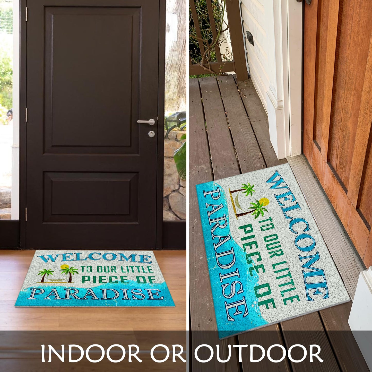 Supwhd Beach Door Mat, Coastal Beach Welcome Mat, Beach Decor for Room House, Nautical Door Mat, Coastal Bathroom Kitchen Decor, Welcome to Our Little Piece of Paradise 17x30 in