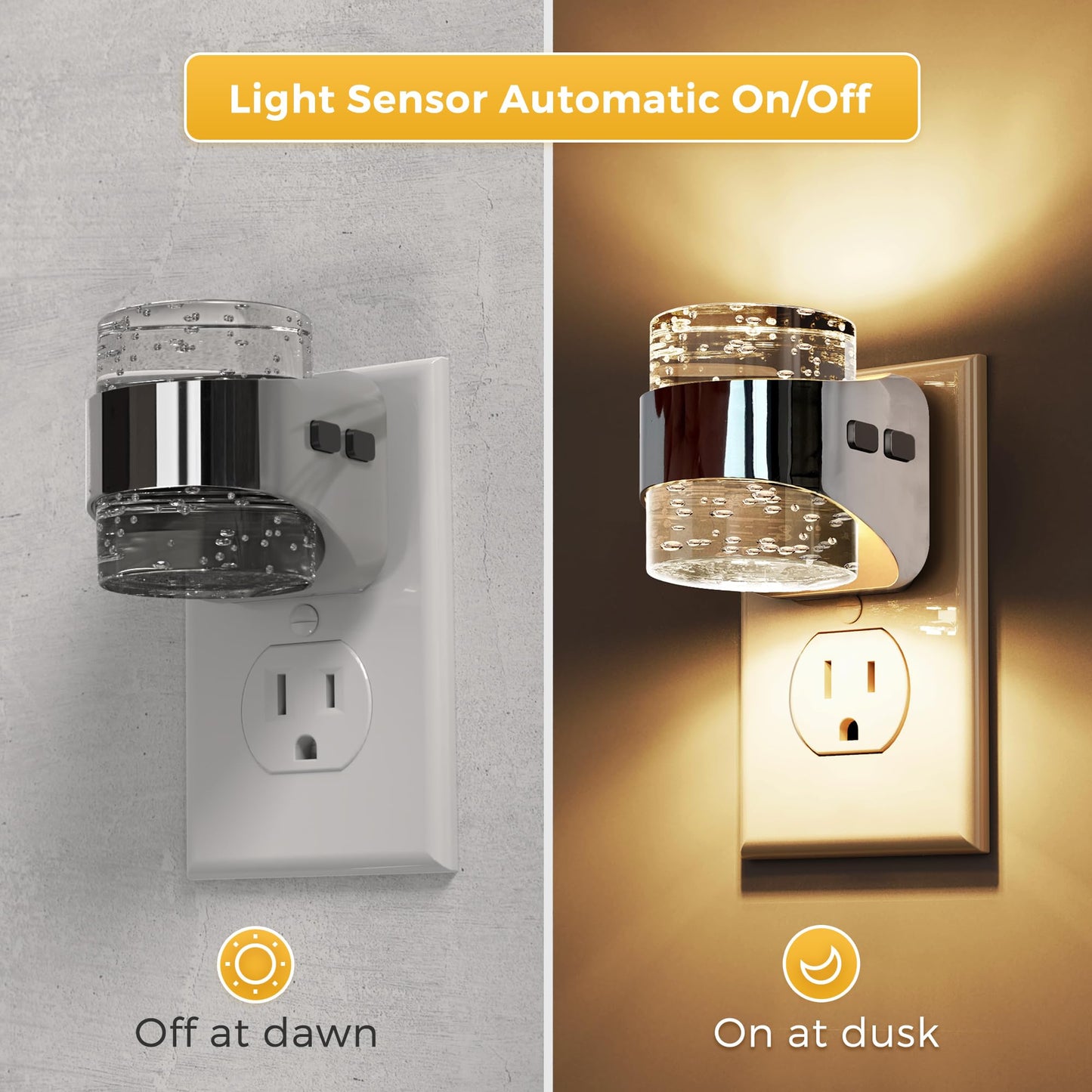 L LOHAS LED Night Light, Bubble Night Lights Plug into Wall,2 Pack 3000K/4000k/5000K Adjustable Color Temperature Night Light,Dimmable Nightlights with Dusk to Dawn Sensor for Rooms Bathroom Hallway