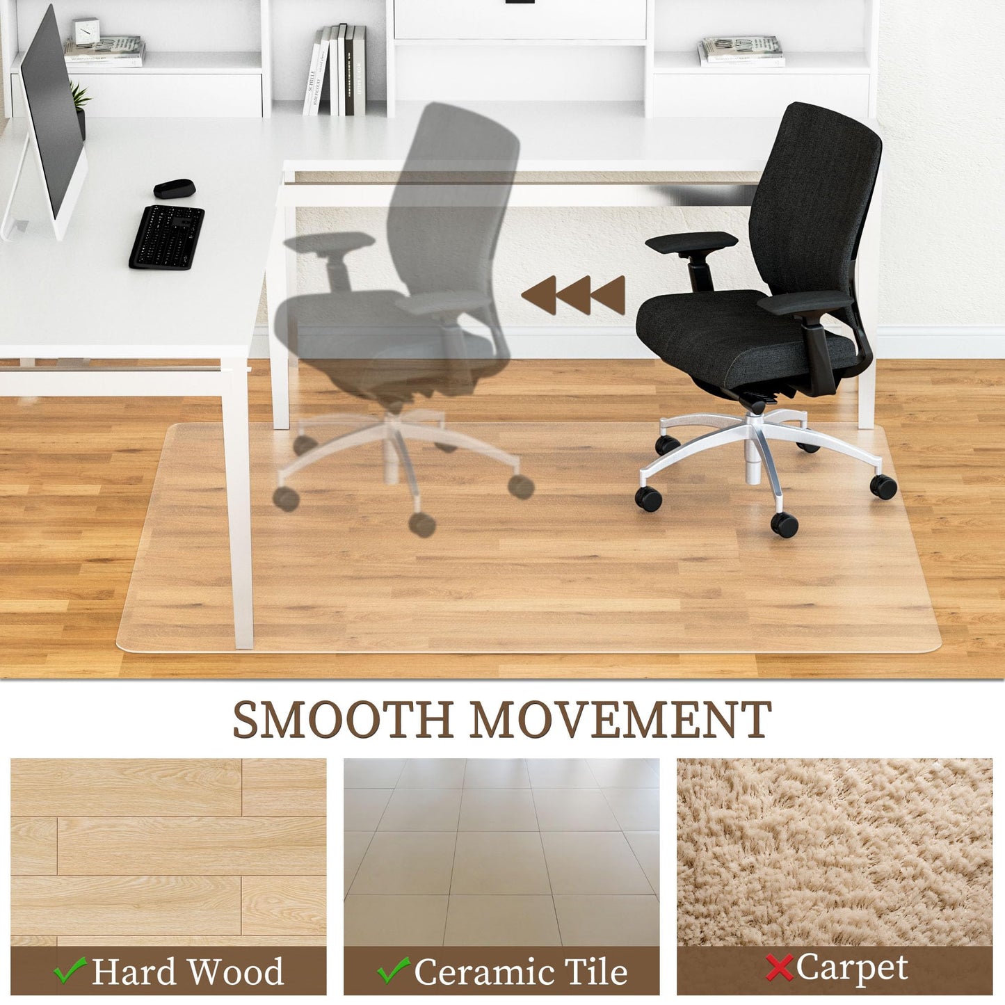 Naturei Office Chair Mat for Hard Floors, 35” x 55” Large Floor Protector Mats, Easy Rolling Desk Chair Mat for Hardwood, Clear, Easy to Clean (Rectangle)
