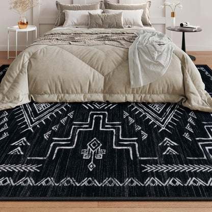 STARUIA Washable 8x10 Black and White Area Rug for Living Room, Western Aztec Tribal Moroccan Area Rug, Boys Neutral Rug for Bedroom, Non-Slip Large Carpet Under Dining Table Home Office