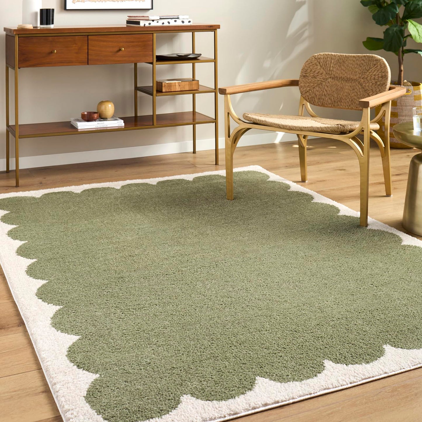 Livabliss x ELLE Decor Rivoli Modern Area Rug, 5'3" x 7', Green/Cream