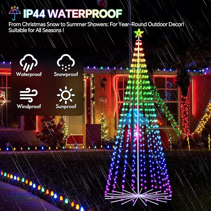 12 FT Smart Christmas Cone Tree Lights, 832 LED Lighted Outdoor Christmas Tree with Remote & App Control Timer, Music Sync, DIY RGB Color Changing for Indoor Outdoor Decorations