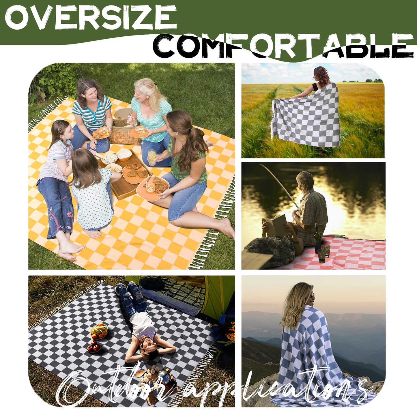Large Picnic Blanket Outdoor Law Park Grass Patio Mat Manta Para Soft Car Travel Essentials Road Trip Summer Vacation Stuff Outside Accessories Roadtrip Camping Gear Rv Must Haves Glamping Tent Gadget