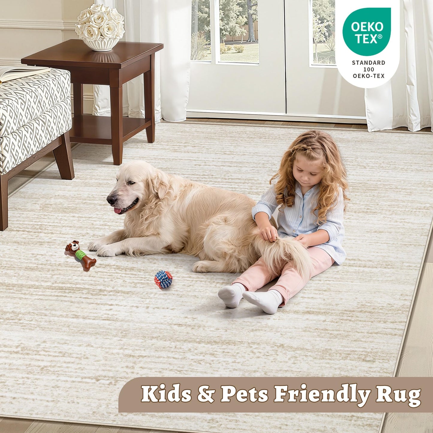 Area Rug 6x9 Living Room Rugs: Washable Modern Rug Non-Slip Soft Rugs Stain Resistant Printed Rug Indoor Carpet for Bedroom Kitchen Dining Room Nursery Home(Beige, 6'x9')