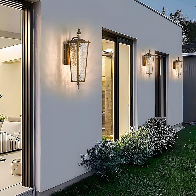 Outdoor Wall Light,Vintage Gold E26 Base 16.7in - Exterior Waterproof Lantern Metal with Clear Glass,Farmhouse Porch Sconce Wall Mount Lighting,for Garage,Patio,Front Door,Entryway