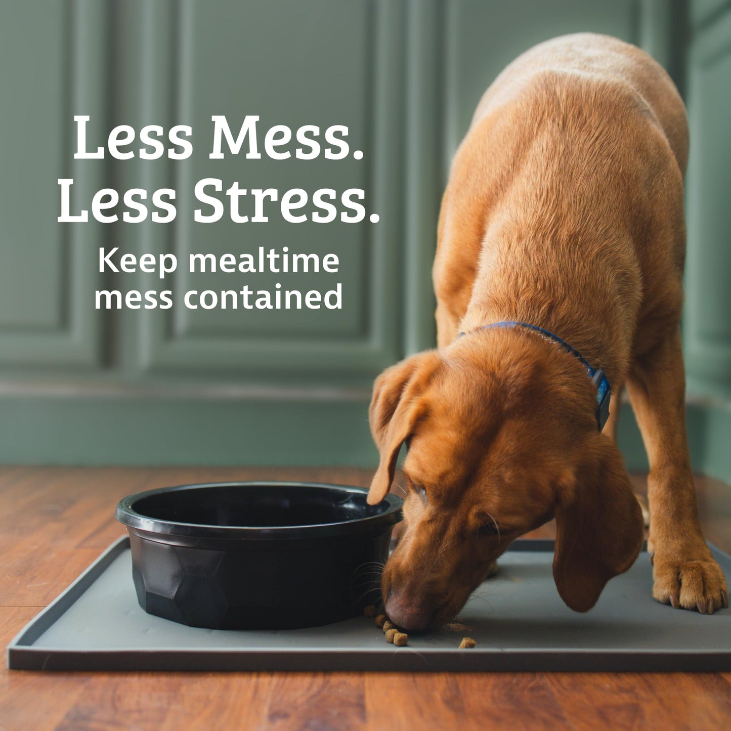 Leash Boss Dog Food Mat - Waterproof Cat & Dog Bowl Mat for Food and Water, Silicone Pet Feeding Mats for Floors, Non-Slip Placemat with High Edges, Puppy Essentials (Small: 18"x11", Navy)