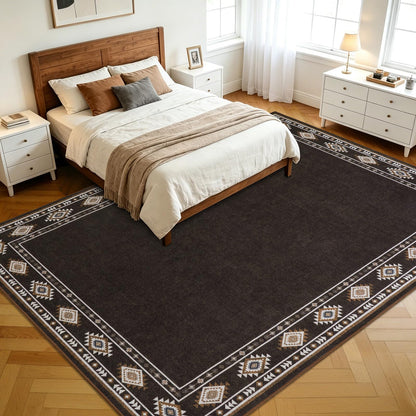 QDUIDU Large Area Rug for Bedroom Living Room, 4x6 Feet Ultra Soft Brown Rugs Washable Modern Geometric Bordered Non Slip Low Pile Carpets Home Decor