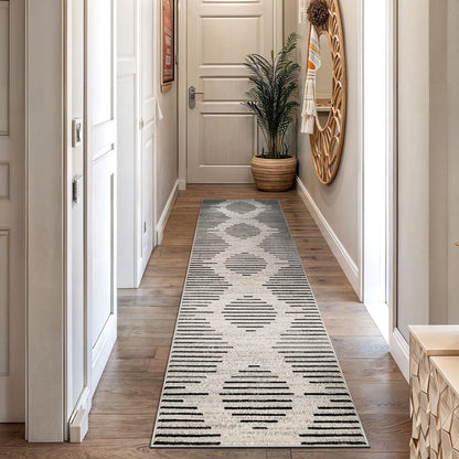 Rugshop Contemporary Abstract Indoor Runner Rug for Hallway,Entryway,Kitchen Rug Low Pile Rug with Jute Backing 2' 3" x 12' Cream