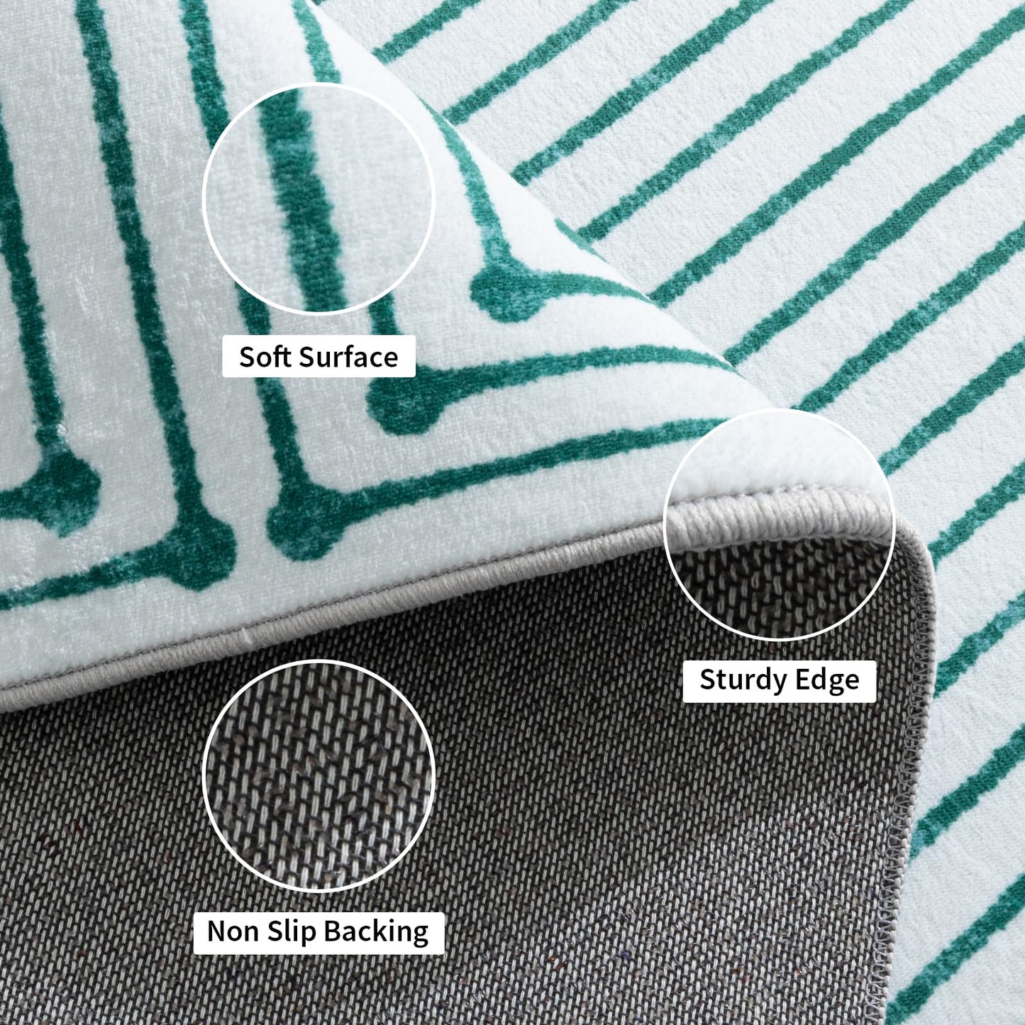 YIHOUSE Washable 8x10 Area Rugs for Living Room, Green Striped Rug for Bedroom Non Slip Low Pile, Large Modern Geometric Carpet for Playroom Dining Room Home Office Decor