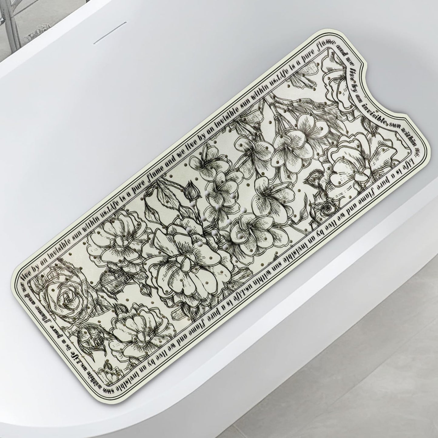 HONEYYEAR Non-Slip Large Bathtub Mat - 39.4"x15.8" with 200 Suction Cups, Massage Pebble Design & 176 Drain Holes, Safe Shower Mat for Elderly, Kids, Spa, Machine Washable, Floral Pattern