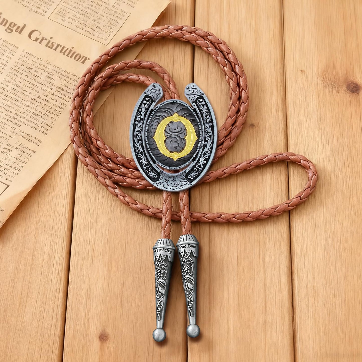 HUABOLA CALYN Brown Bolo Tie for Men Black Initial Letter ABCDMJR to Z Native American Western Cowboy Bolo Tie for Women (O)