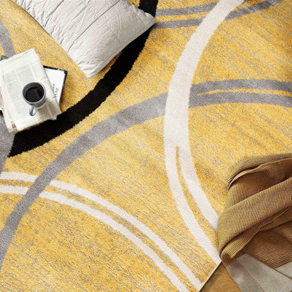 Rugshop Wavy Circles Design Area Rug, Non-Shedding Carpet for Living Room, Bedroom, or Office, Yellow, 6'6" x 9'