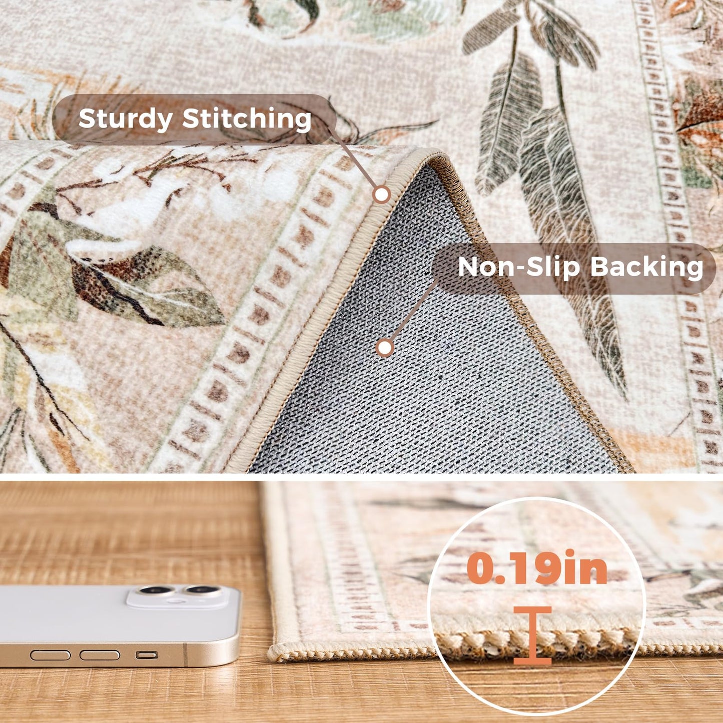 jinchan Round Rug 5ft Beige Jungle Animals Print, Machine Washable 5' Circle Modern Soft Non-Slip Forest Plant Throw Area Rug, Ultra-Thin Low Pile Carpet for Entryway Bedroom Kitchen Kids Room