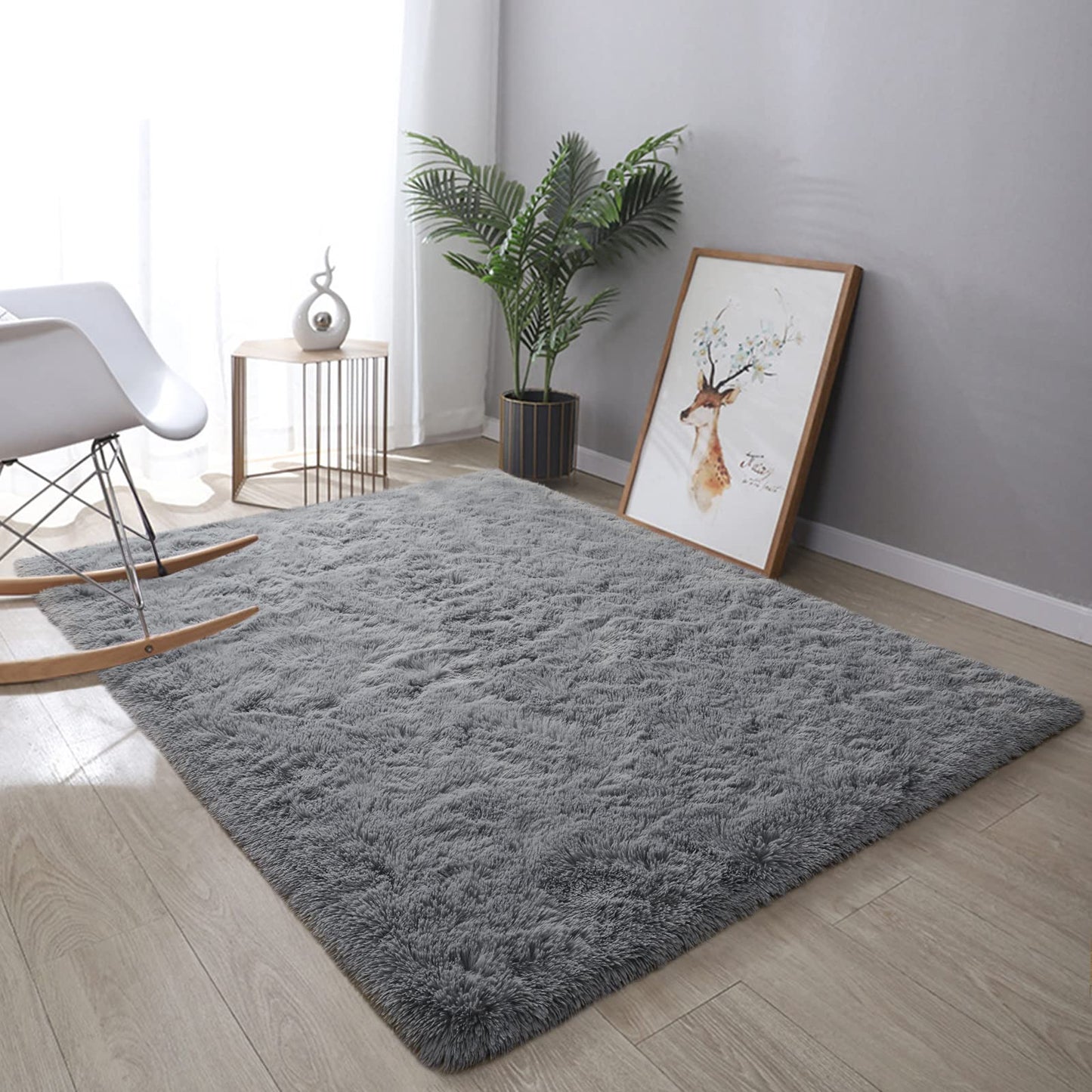DweIke Fluffy Grey Rugs for Bedroom Living Room, 3x5 Feet Soft Plush Shaggy Light Gray Girls Boys Kids Rug, Non-Slip and Machine Washable Carpet for Dorm Nursery Classroom Decor