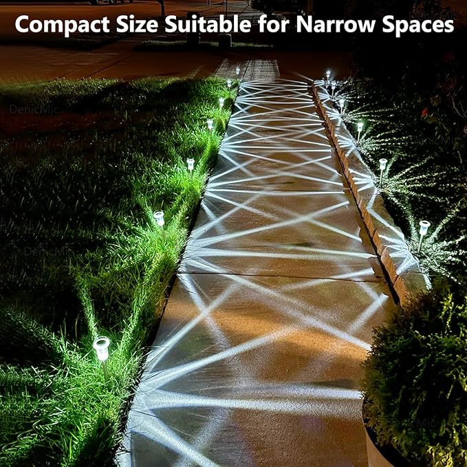 DenicMic Solar Lights Outdoor 15 Pack Waterproof 6000K Cold White LED Stainless Steel Stake for Pathway Yard Garden Driveway Solar Powered Outside Decor