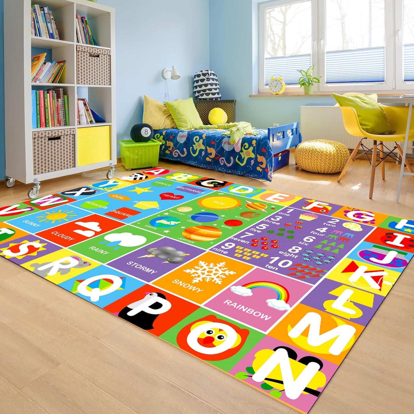 Alphabet Rug for Kids - Soft ABC Kids' Rug with Non-Slip Backing, Educational Playroom Carpet for Toddlers with Letters, Numbers & Shapes - 4'11" x 3'3"(Rectangular)