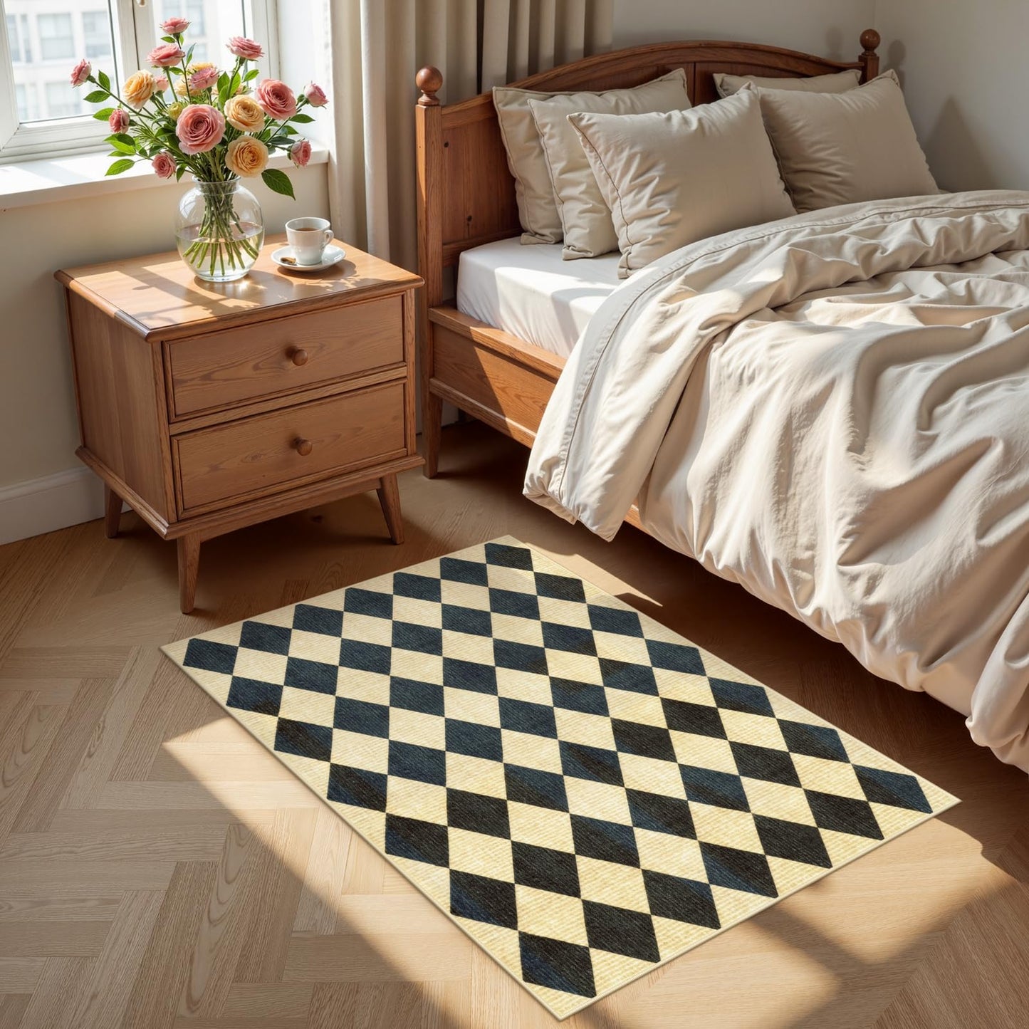 LIVEBOX Checkered Area Rug 2x3 - Small Entryway Rug Non Slip Washable Kitchen Mat, Bathroom Rugs Under Door, Moroccan Soft Indoor Carpet for Bedroom Laundry Entrance