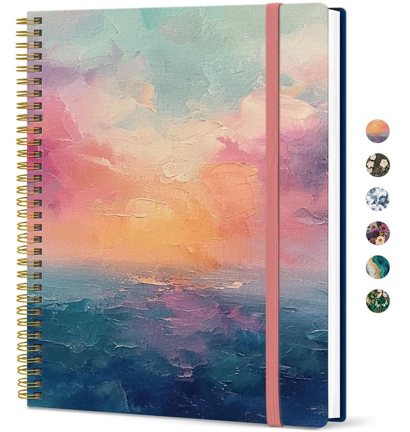 Taja Large Spiral Lined Journal for Women, 8.5" x 11" Notebooks for Work Collge Ruled, A4 Aesthetic Cute Journaling Notebooks for Writing, Plastic Cover, Sunset