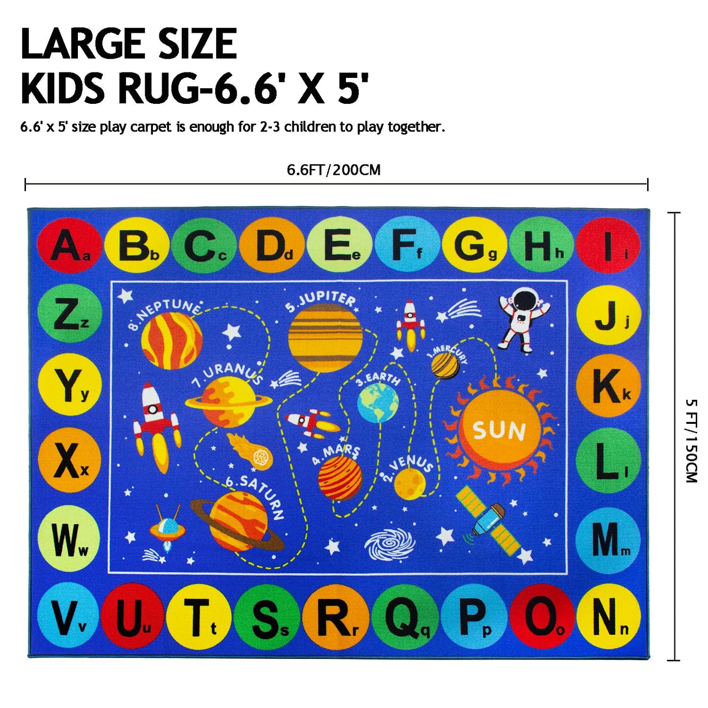 Capslpad ABC Alphabet Kids Rug Outer Space Educational Learning Area Rug 5'0" x 6'6" Non Slip Solar System Galaxy Planets Play Rug Carpet for Children