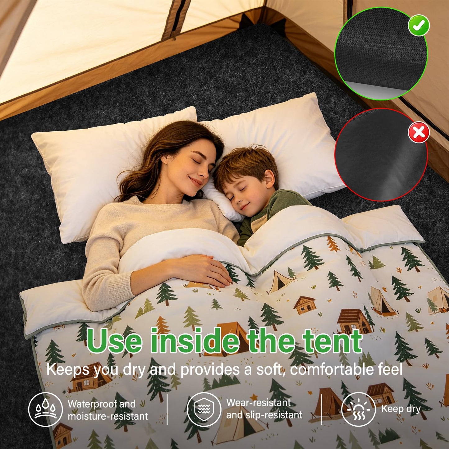 Camping Tent Carpet Mat,Waterproof and Non-Slip Camping Floor Rug,60x72in Picnic Camping Floor Blanket,Indoor/Outdoor Protective Rug Liner Keeps You Warm & Dry