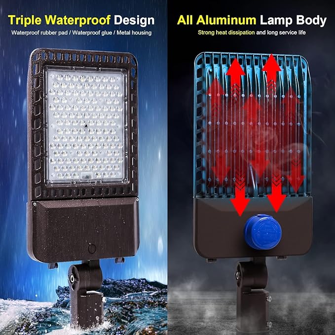ledmo 300W LED Parking Lot Light Slip Fitter Mount 36000LM 5000K Outdoor Commercial Area Lighting with Dusk to Dawn Photocell, Easy Installation IP65 Waterproof Shoebox Light for Street, Yard