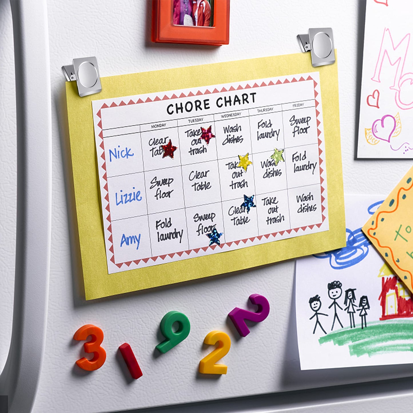 Magnetic Clips 1.5 inch, 12 Pack Heavy Duty Magnet Metal Clips for Hanging, Strong Magnet Clip for Whiteboard, Fridge, Classroom, Refrigerator